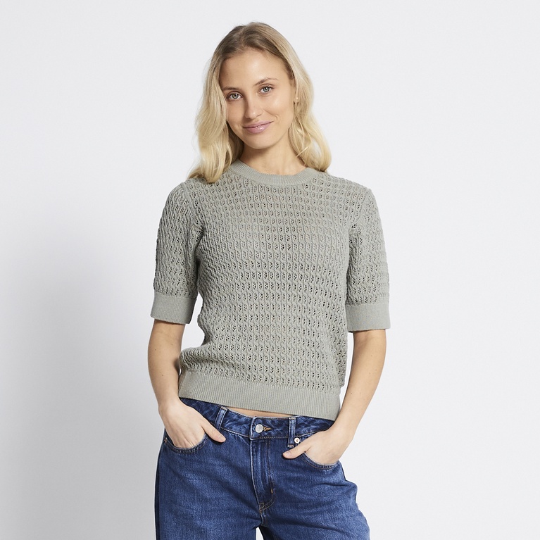 Crochet knit tee "Viola" Light Army Green